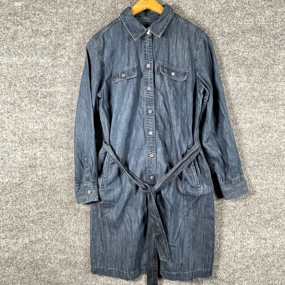 Talbots Dress Womens Medium Blue Denim Button Down Long Sleeve Belted Luxury